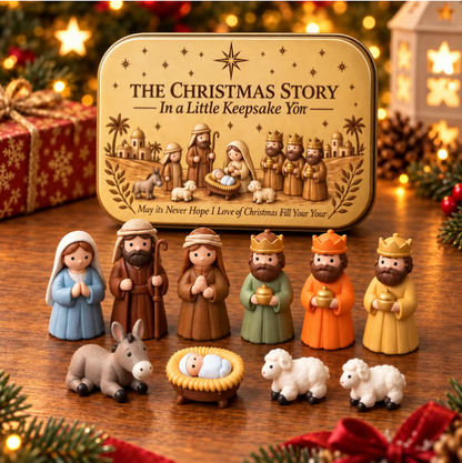 Mini Nativity Scene Set with Storage Box – Hand Painted Christmas Religious Figurines Decoration