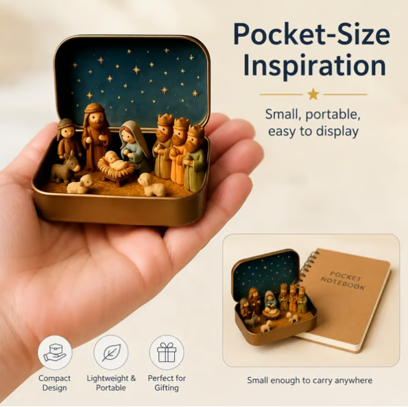 Mini Nativity Scene Set with Storage Box – Hand Painted Christmas Religious Figurines Decoration