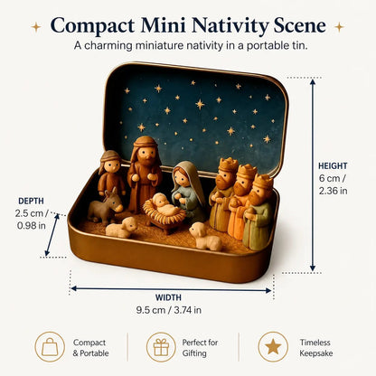 Mini Nativity Scene Keepsake Tin — Pocket-Sized Christmas Holy Family Set