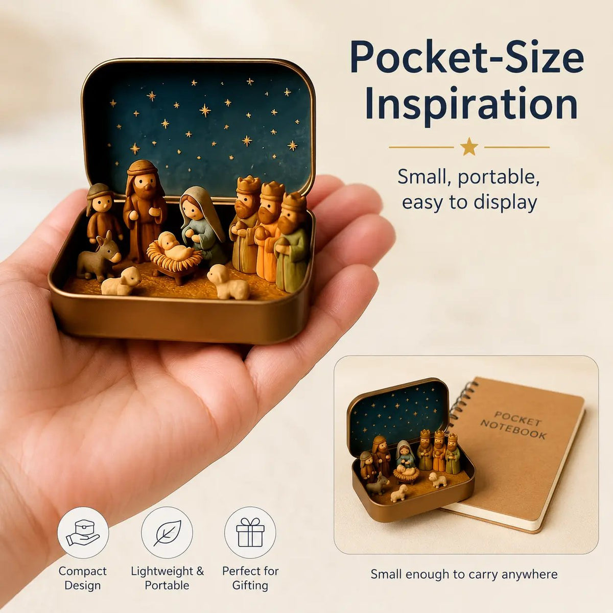 Mini Nativity Scene Keepsake Tin — Pocket-Sized Christmas Holy Family Set