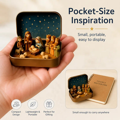 Mini Nativity Scene Keepsake Tin — Pocket-Sized Christmas Holy Family Set