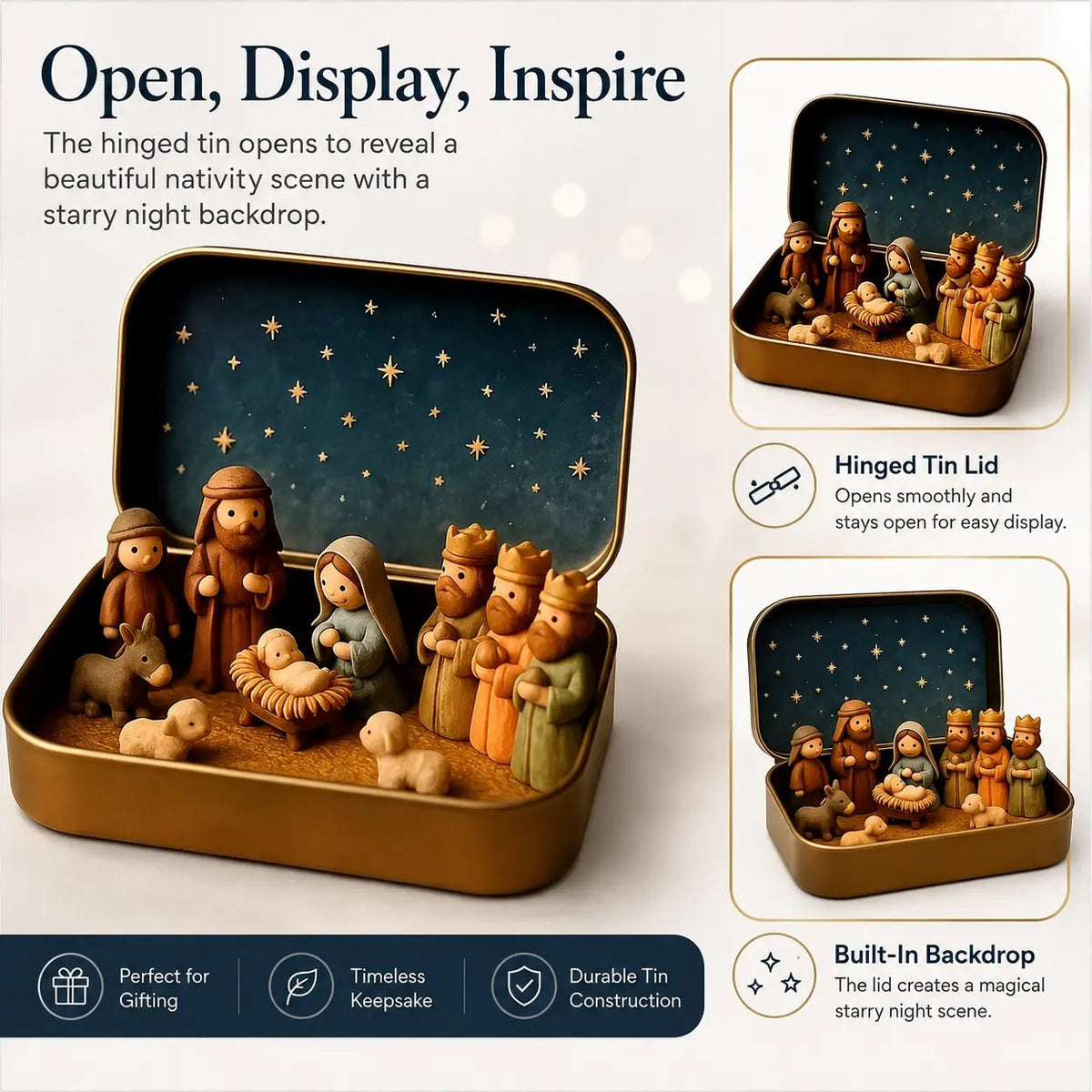 Mini Nativity Scene Keepsake Tin — Pocket-Sized Christmas Holy Family Set
