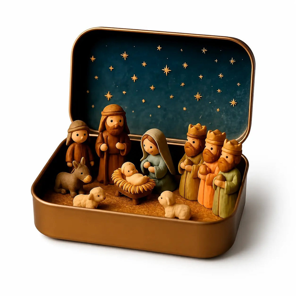 Mini Nativity Scene Keepsake Tin — Pocket-Sized Christmas Holy Family Set