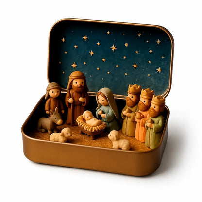 Mini Nativity Scene Keepsake Tin — Pocket-Sized Christmas Holy Family Set