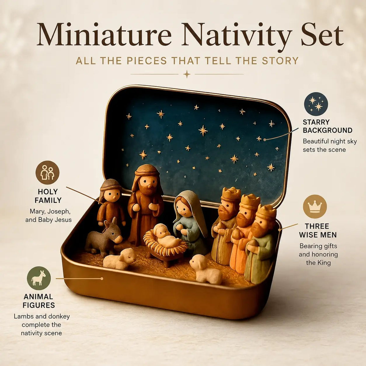 Mini Nativity Scene Keepsake Tin — Pocket-Sized Christmas Holy Family Set