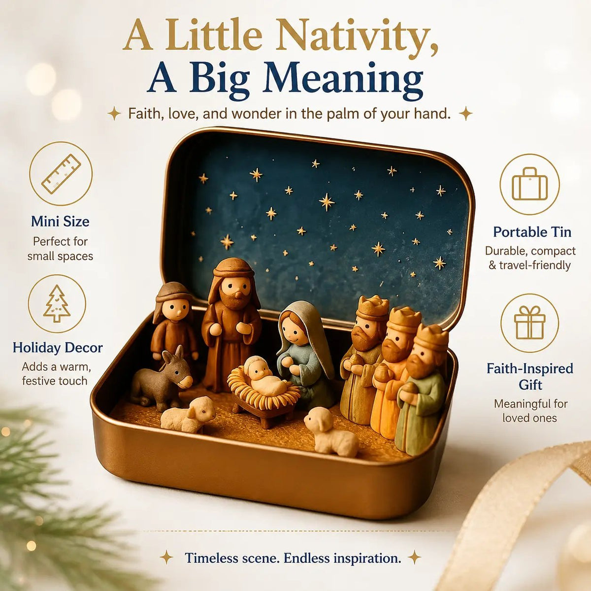 Mini Nativity Scene Keepsake Tin — Pocket-Sized Christmas Holy Family Set