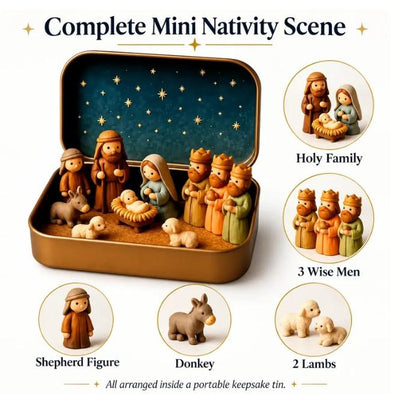 Mini Nativity Scene Keepsake Tin — Pocket-Sized Christmas Holy Family Set