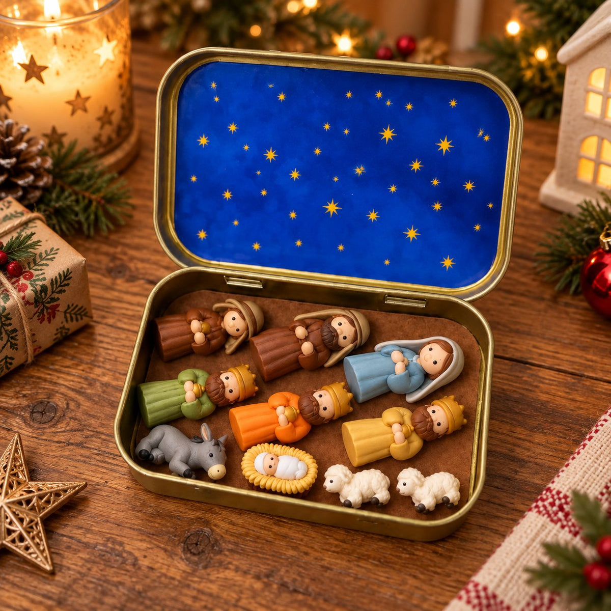 Mini Nativity Scene Keepsake Tin — Pocket-Sized Christmas Holy Family Set